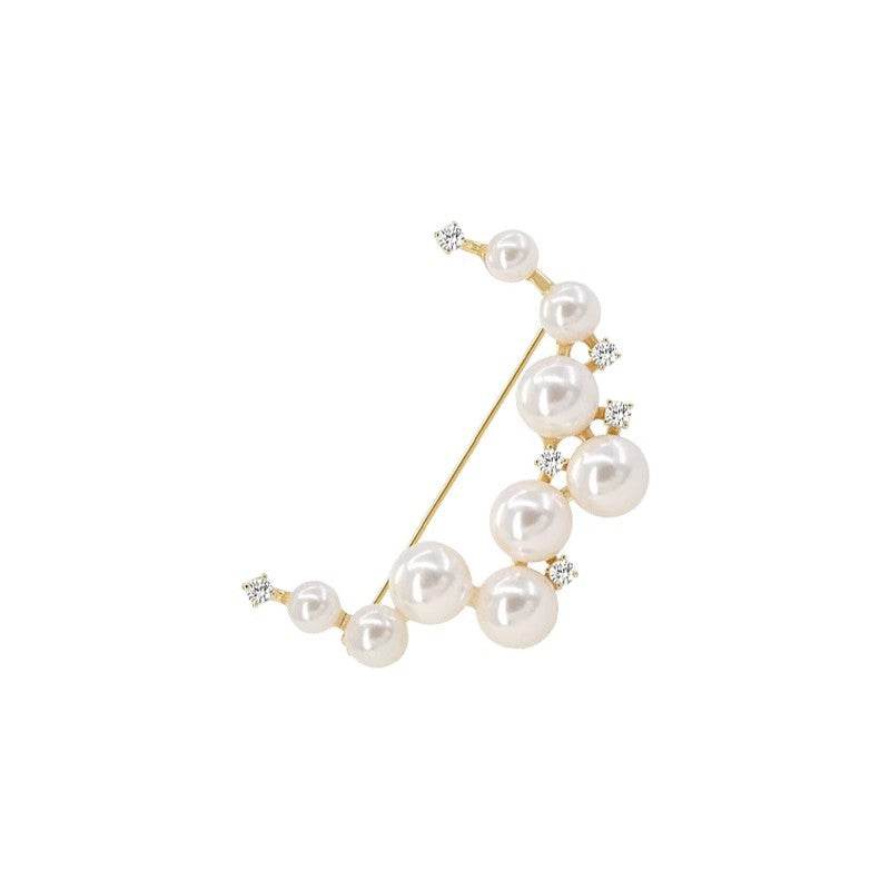 CXZ pearl crescent brooch high-end femininity luxury corsage light luxury niche design sense anti-light pin with jewelry - WhosaleJewelry