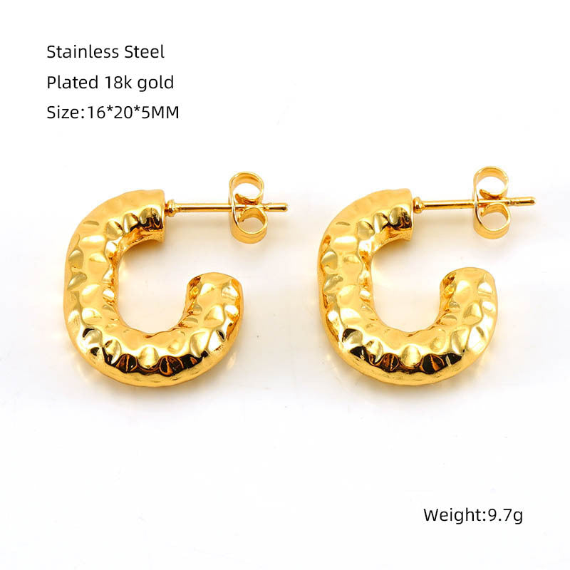 CEH fashion earrings senior sense 18K gold stainless steel temperament U-shaped women's versatile titanium steel earrings women