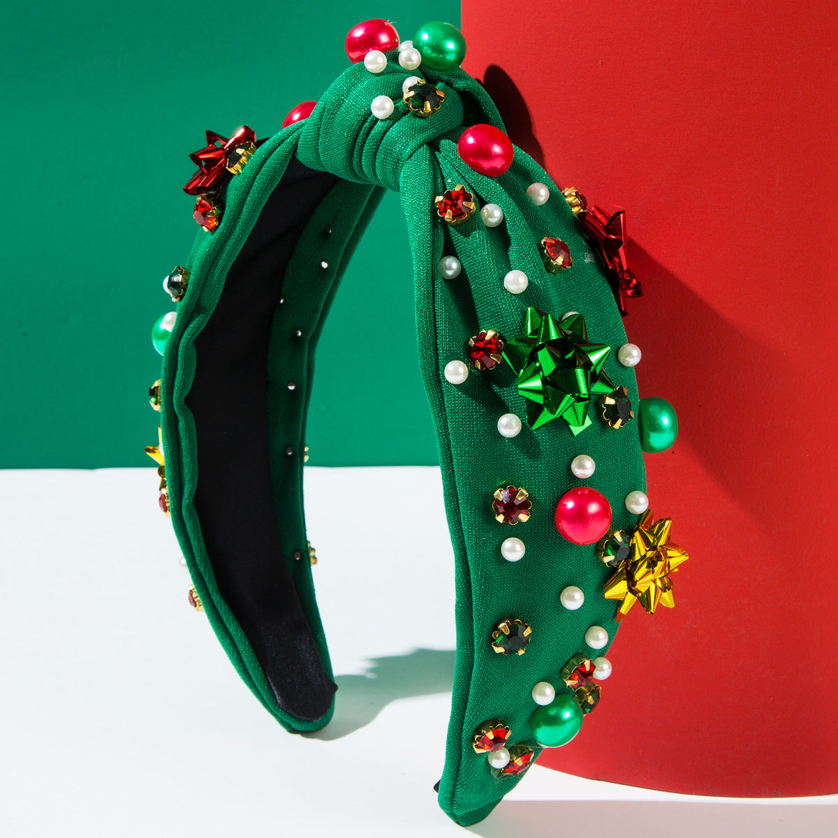 CFG Christmas headband red-green pearl plastic flower accessories headband simple Korean version trend holiday hair accessories