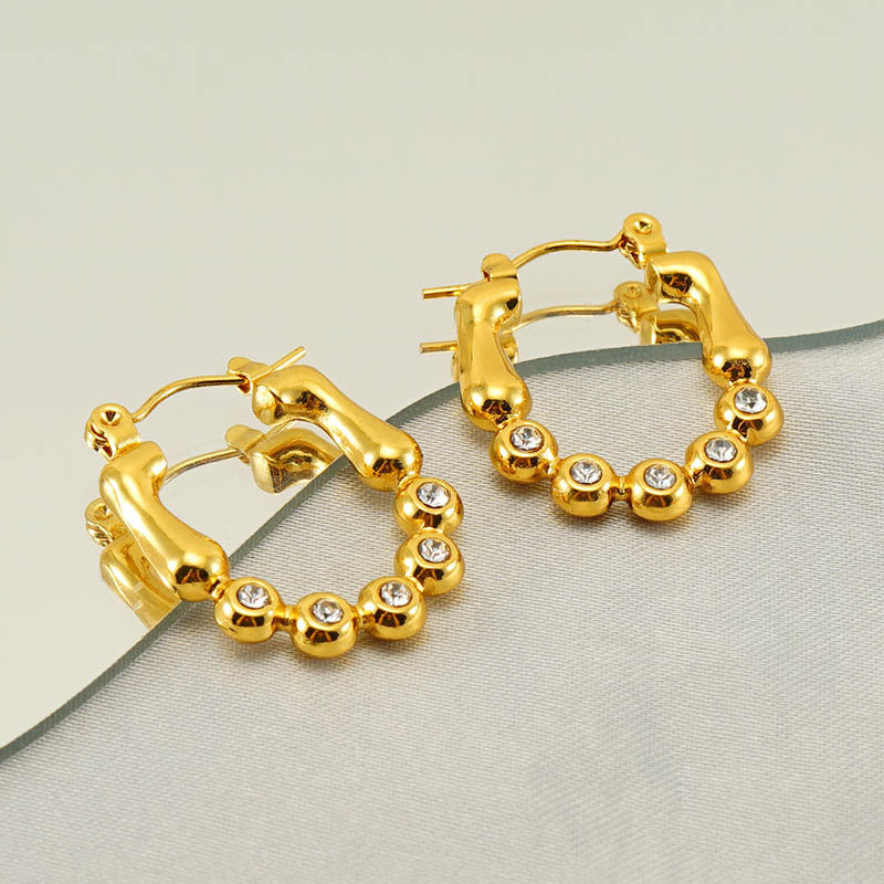 CEH Stainless Steel Pearl Earrings Women's 18K Gold Geometric Irregular Diamond-set Earrings Titanium Steel Earrings
