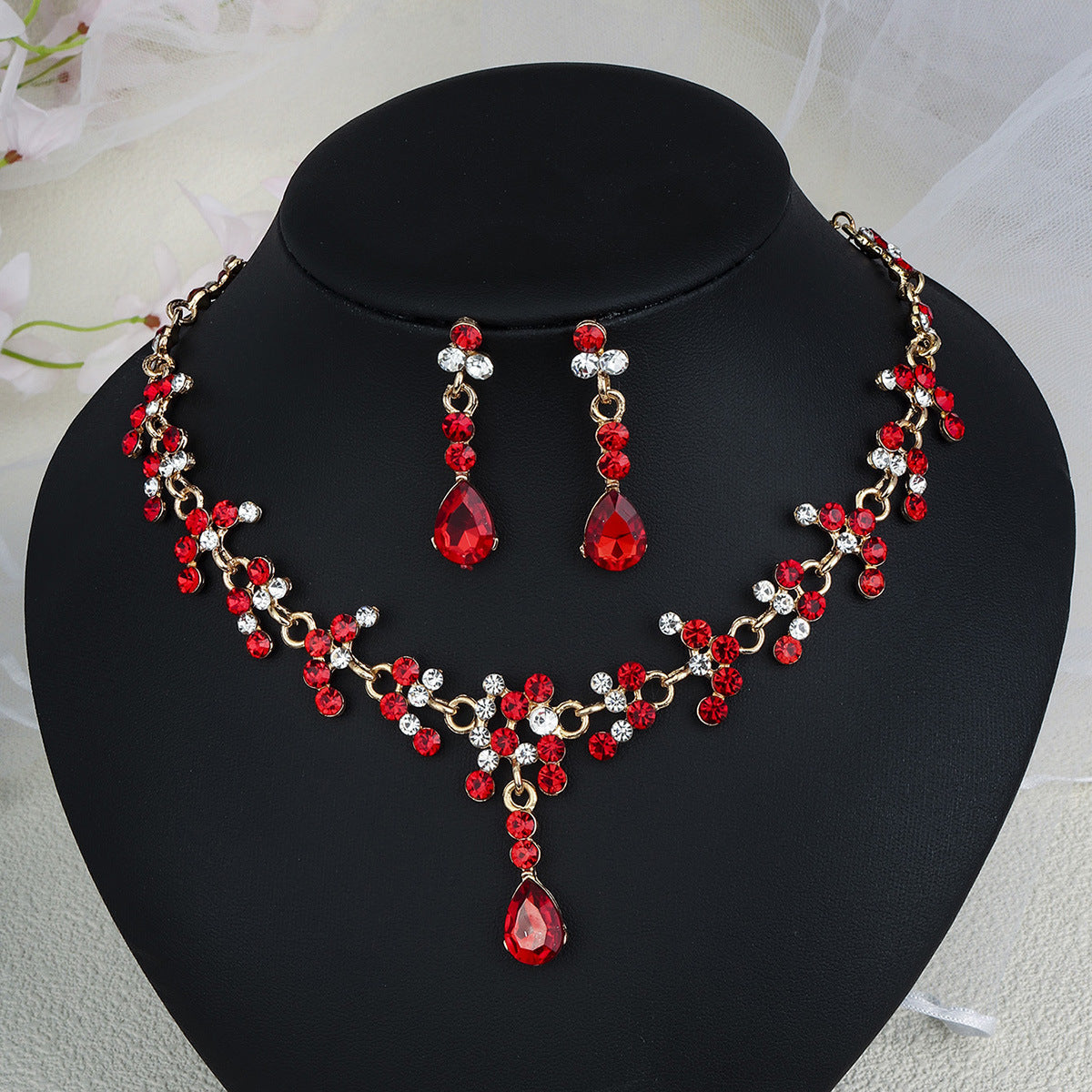 CTZ Bridal Wedding Jewelry Two-piece Wedding Dress Accessories Rhinestone Pearl Earrings Necklace Set Women