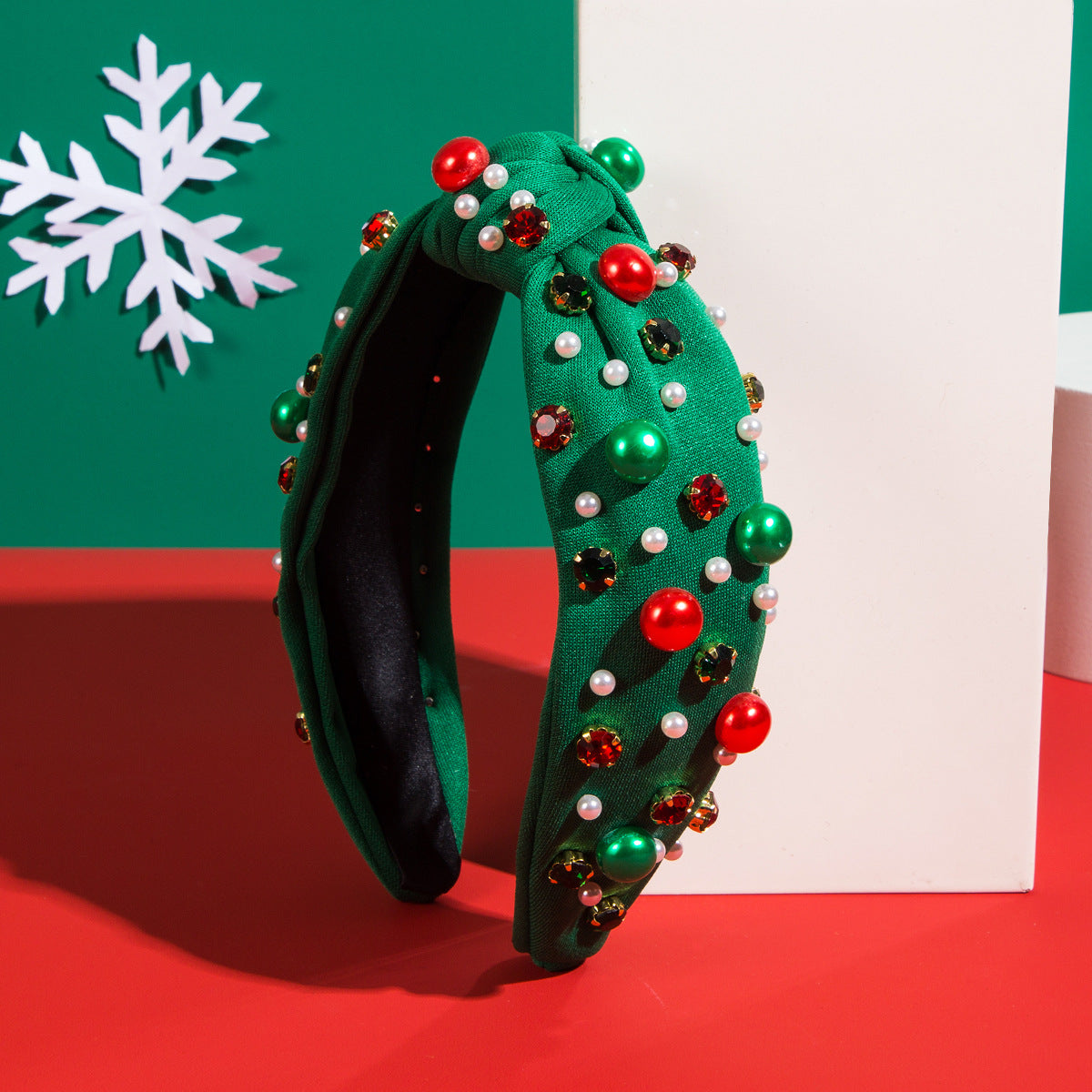 CFG Christmas headband red-green pearl plastic flower accessories headband simple Korean version trend holiday hair accessories