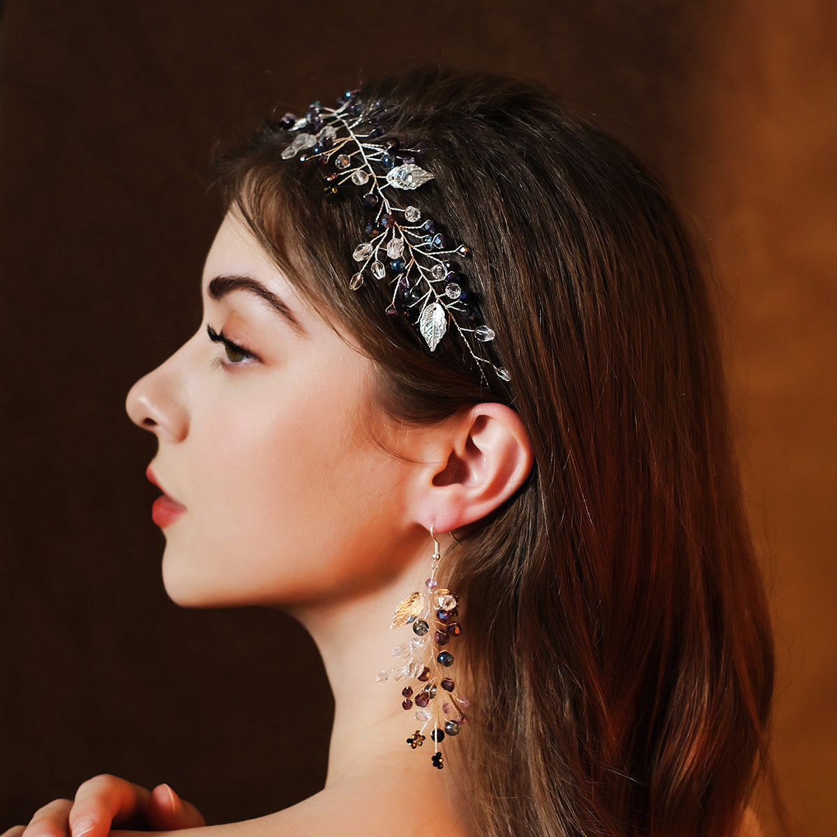 CFS bridal wedding dress hair accessories exquisite handmade beaded diamond show clothes pearl earrings headband set