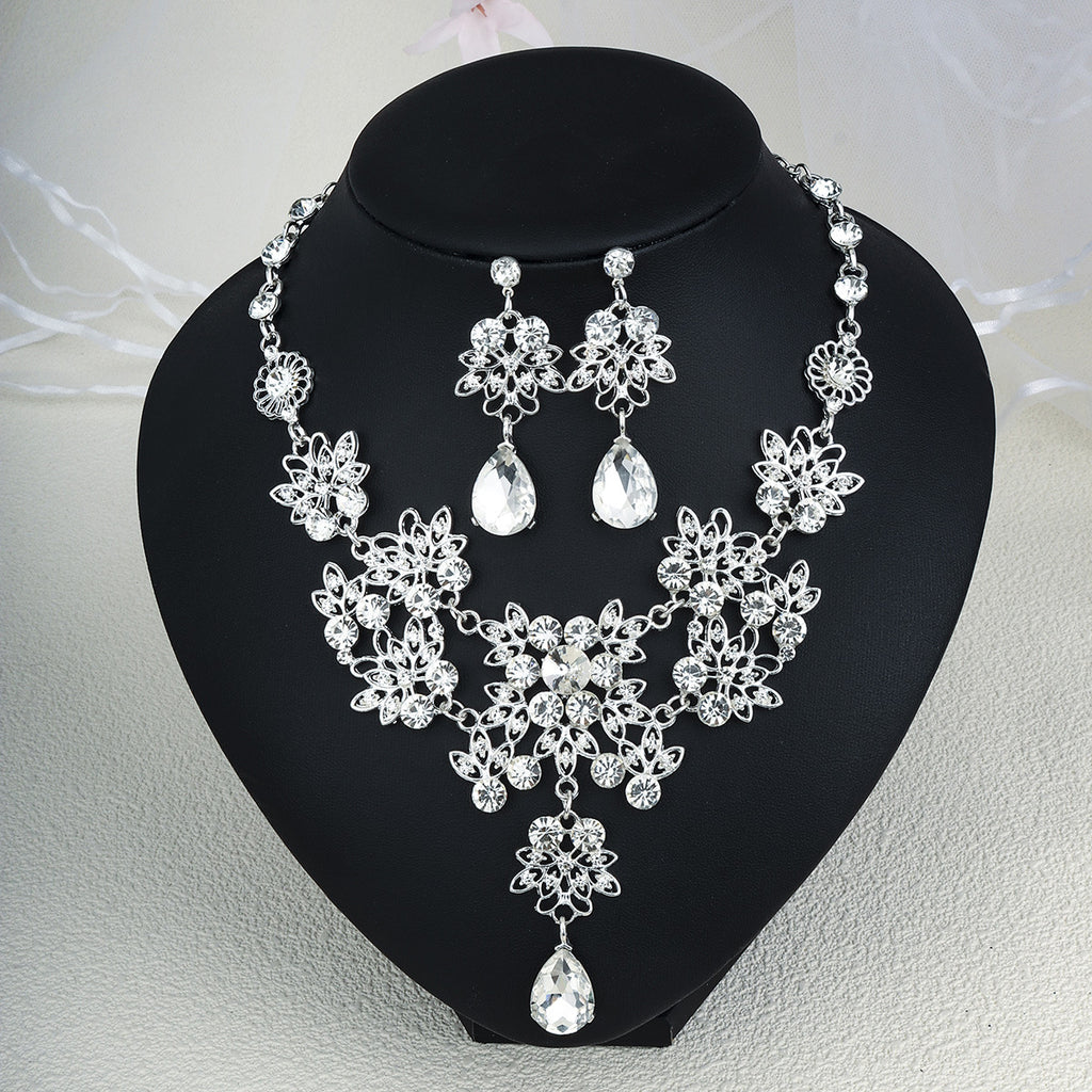 CTZ Bridal Wedding Jewelry Two-piece Wedding Dress Accessories Rhinestone Pearl Earrings Necklace Set Women
