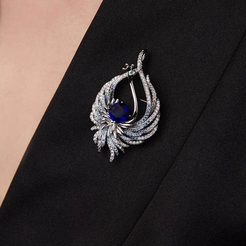 CXZ luxury phoenix dance nine days brooch high-end women's exquisite crystal phoenix brooch niche design sense pin coat accessories - WhosaleJewelry