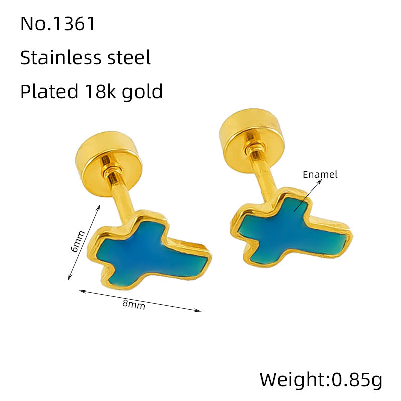CED Cross Titanium Steel Screw Earbone Nail Female Ins European and American Fashion Style Geometric Drip Oil Earnail