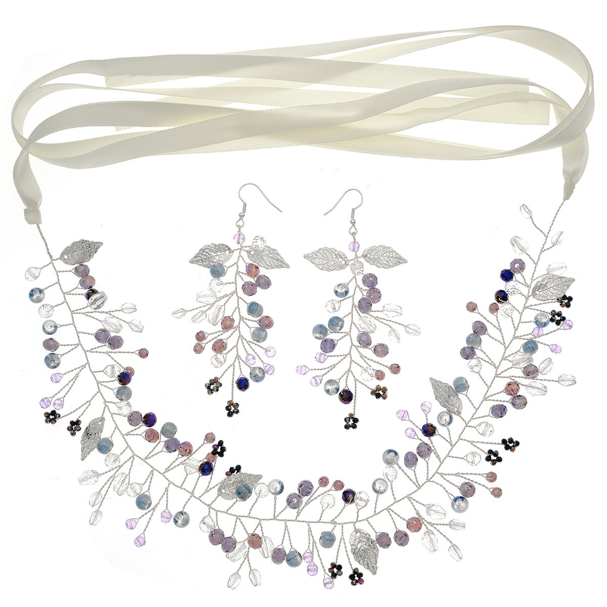 CFS bridal wedding dress hair accessories exquisite handmade beaded diamond show clothes pearl earrings headband set