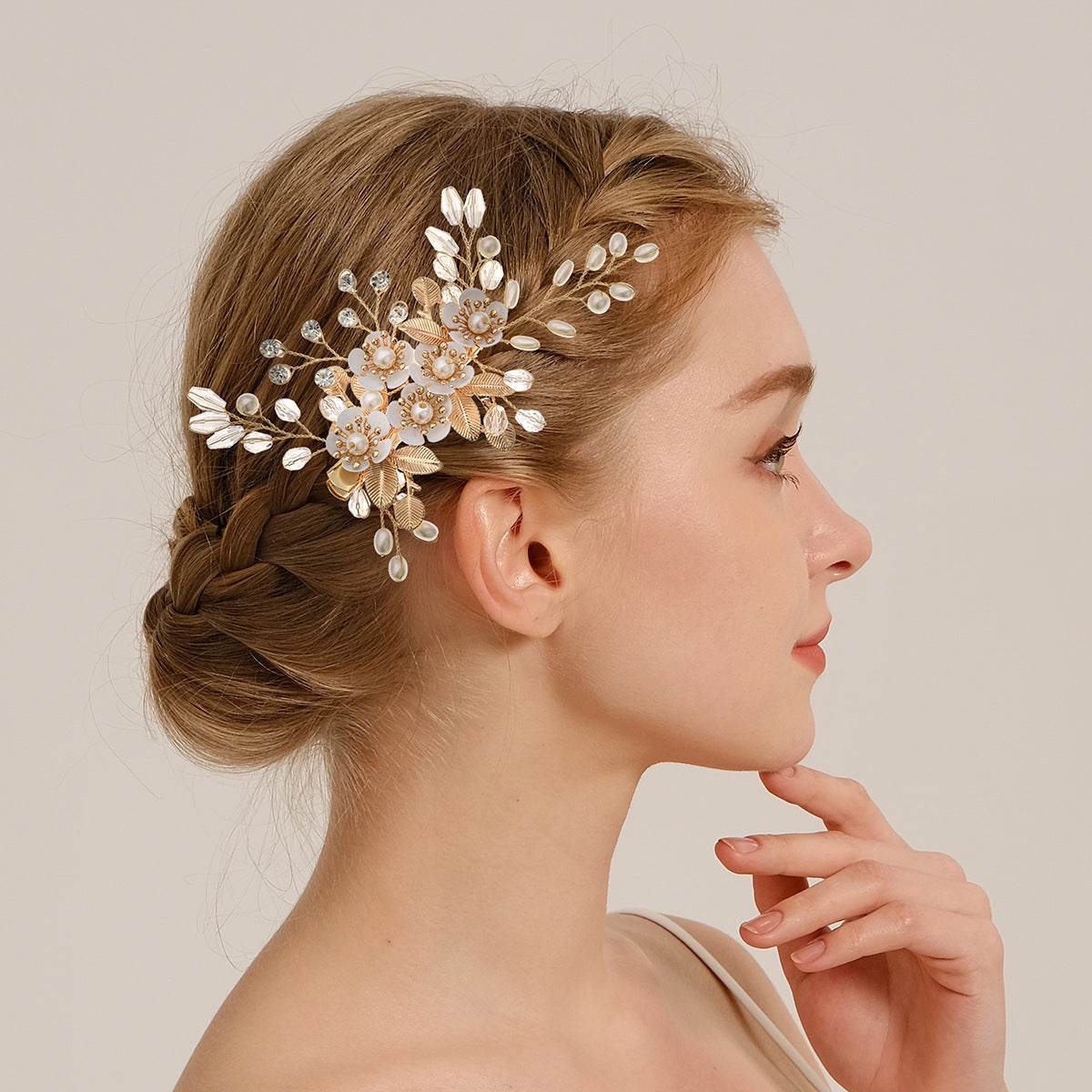 CFQ Bridal Flower Pearl Handmade Hairpin Women's Ball Party Wedding Dinner Headgear Hair Accessories Duck Beak Clip - WhosaleJewelry
