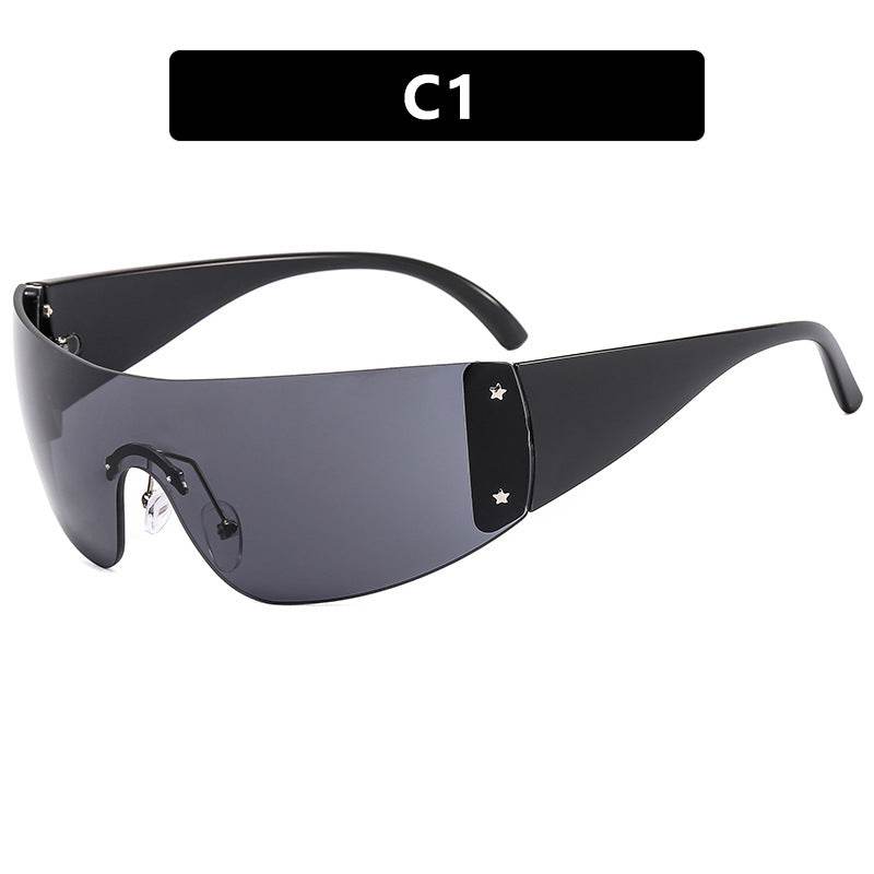 CYJ rimless one-piece sunglasses pentagram new Y2K sunglasses Spice Girl Millennium sports glasses - WhosaleJewelry