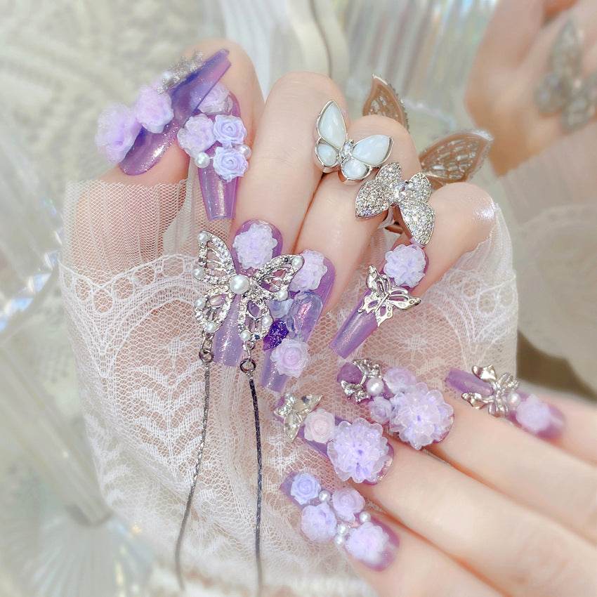 CMJ Heavy Industry Wear Nail Chain Butterfly Crape Myrtle Nail Patch Fujia Qianjin Fake Nail Removable E4 - WhosaleJewelry