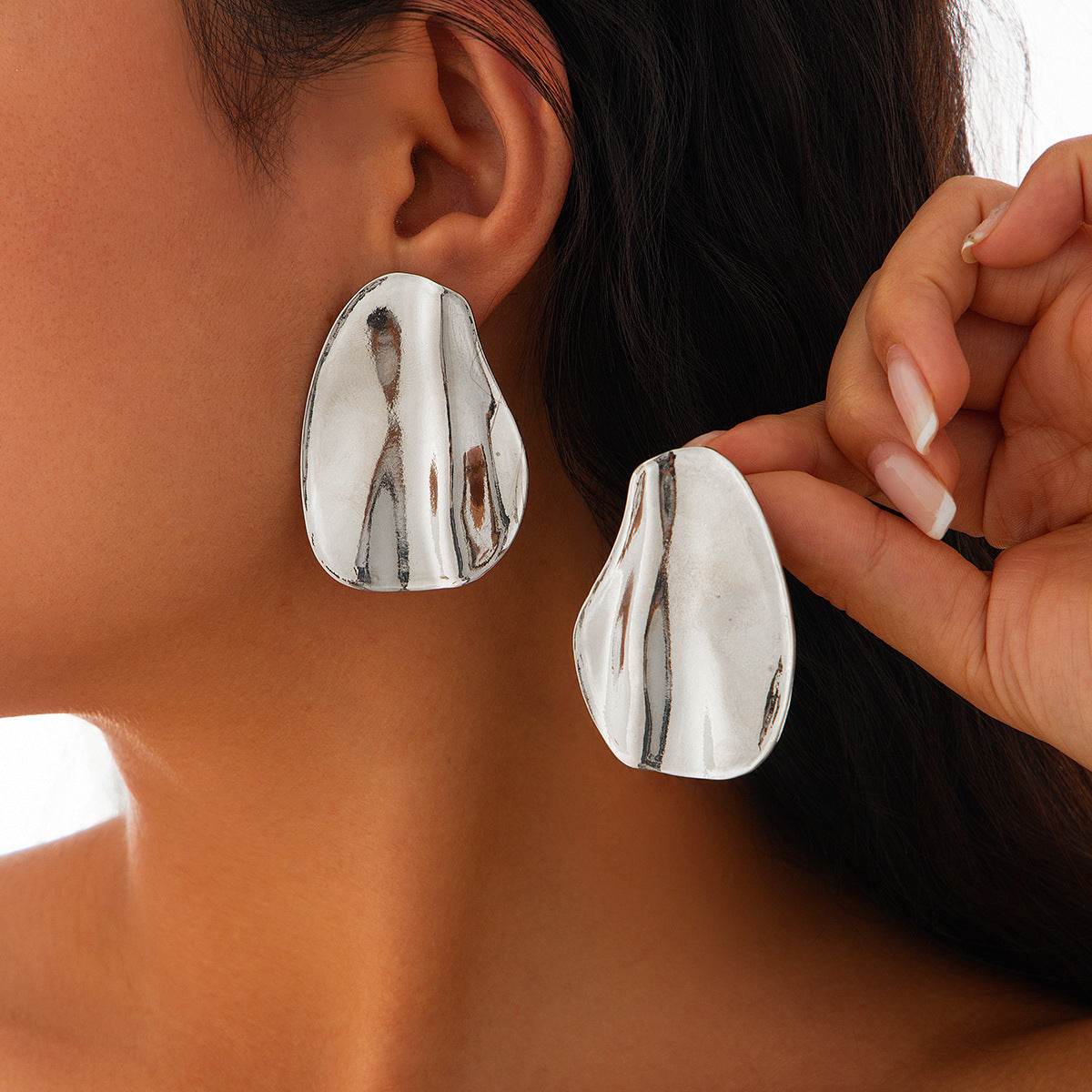 CED exaggerated pleated metal wind geometric earrings fashion simple sun flower irregular stud earrings women - WhosaleJewelry