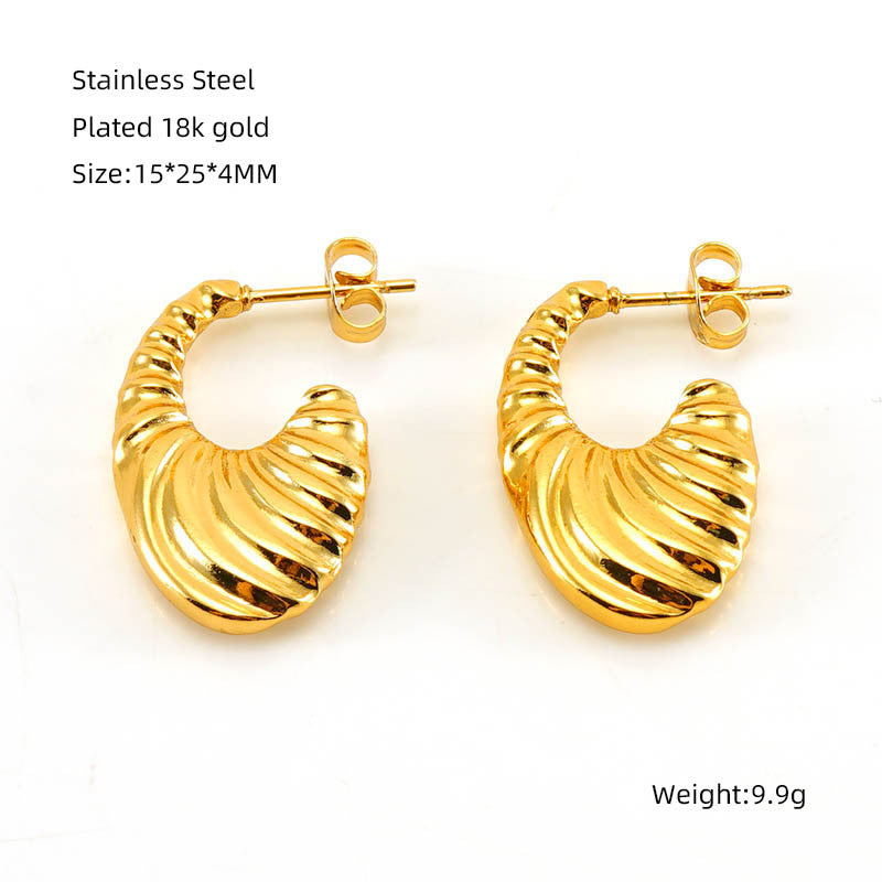 CEH fashion earrings senior sense 18K gold stainless steel temperament U-shaped women's versatile titanium steel earrings women