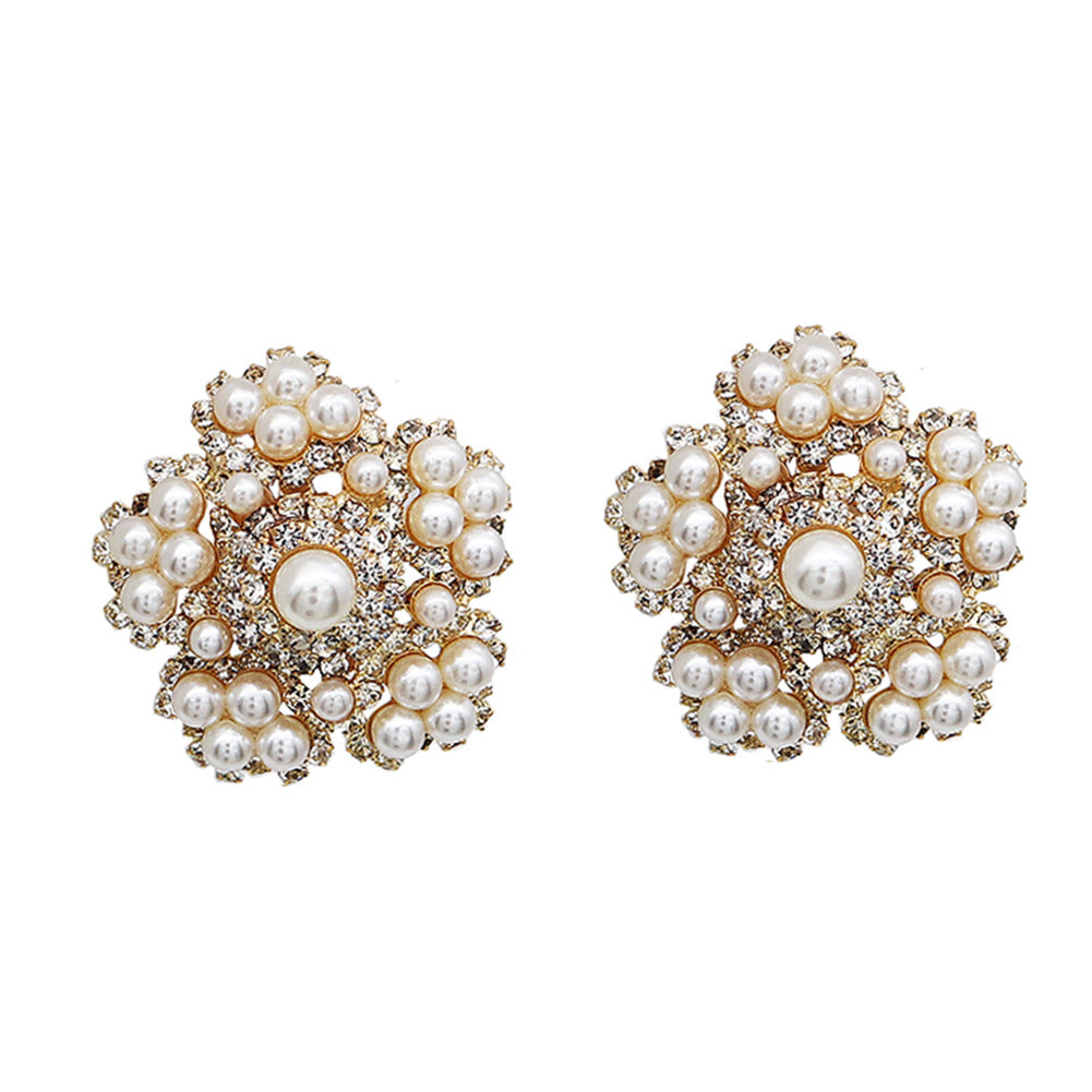 CEH miallo creative exaggerated personality round earrings star diamond earrings high-end pearl earrings