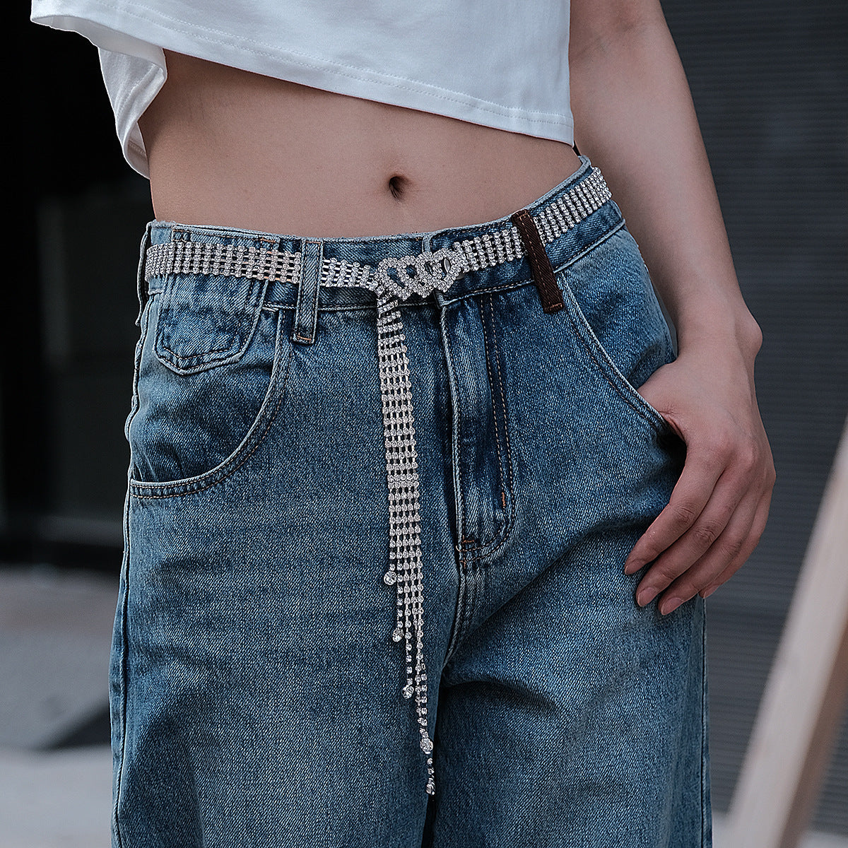 CST niche design rhinestone belt women's fashion versatile high sense daily grab chain diamond waist chain belt