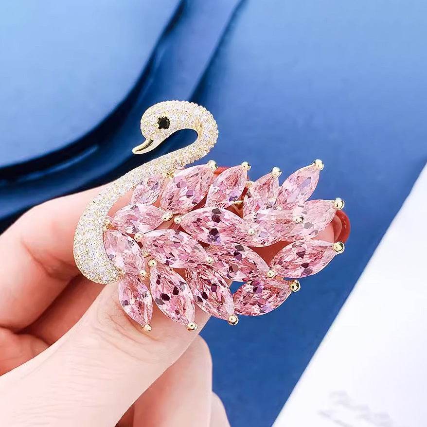CXZ exquisite versatile swan brooch high-end female atmosphere Korean crystal brooch design sense niche pin suit accessories - WhosaleJewelry
