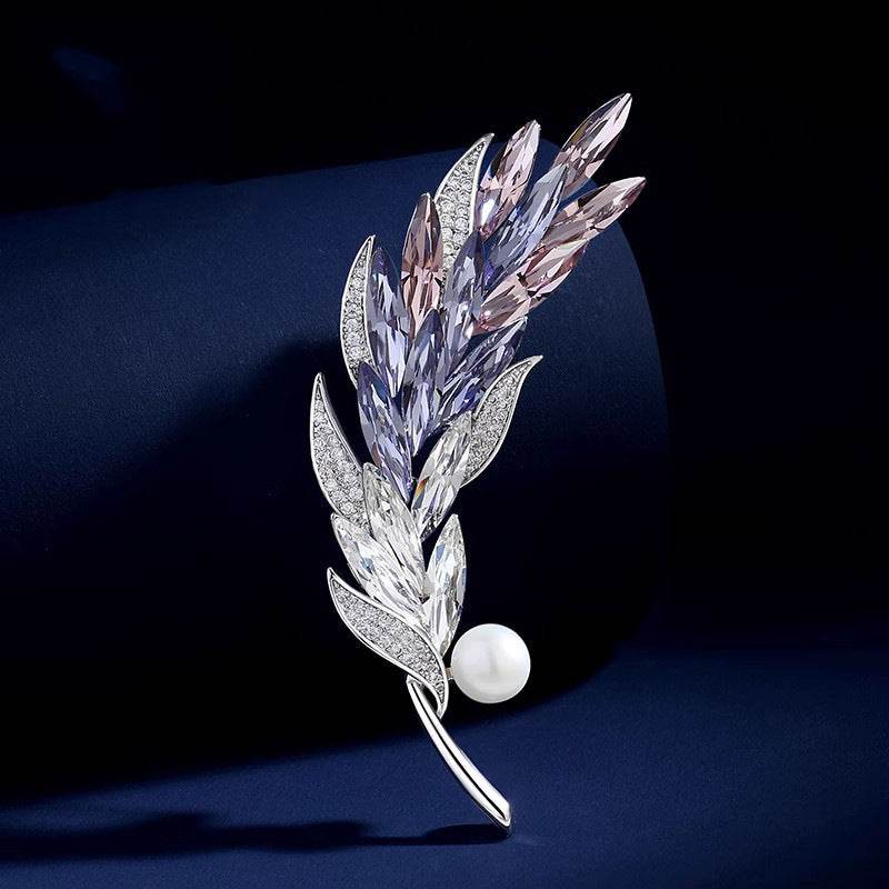 CXZ exquisite crystal wheat ear brooch high-end female personality versatile corsage light luxury niche design pin clothes accessories - WhosaleJewelry
