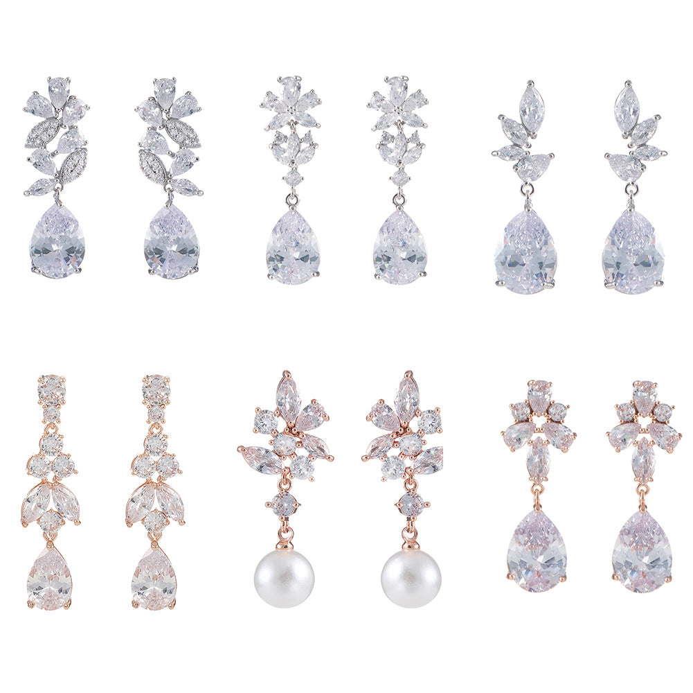 CEH bridal earrings, go out daily versatile earrings, long pearl earrings, light luxury zircon earrings.