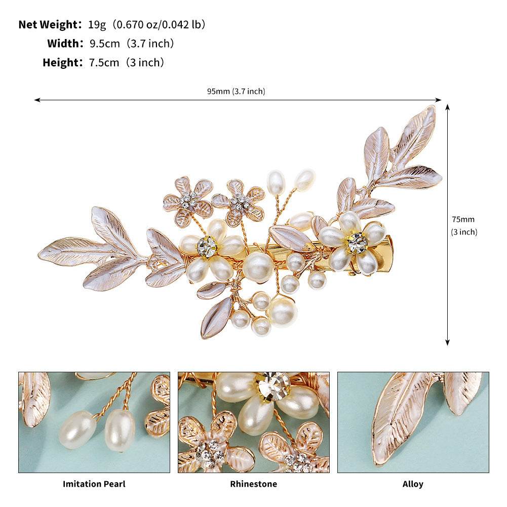 CFQ Bridal Flower Pearl Handmade Hairpin Women's Ball Party Wedding Dinner Headgear Hair Accessories Duck Beak Clip - WhosaleJewelry