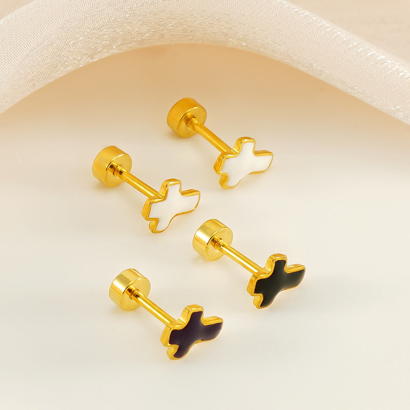 CED Cross Titanium Steel Screw Earbone Nail Female Ins European and American Fashion Style Geometric Drip Oil Earnail