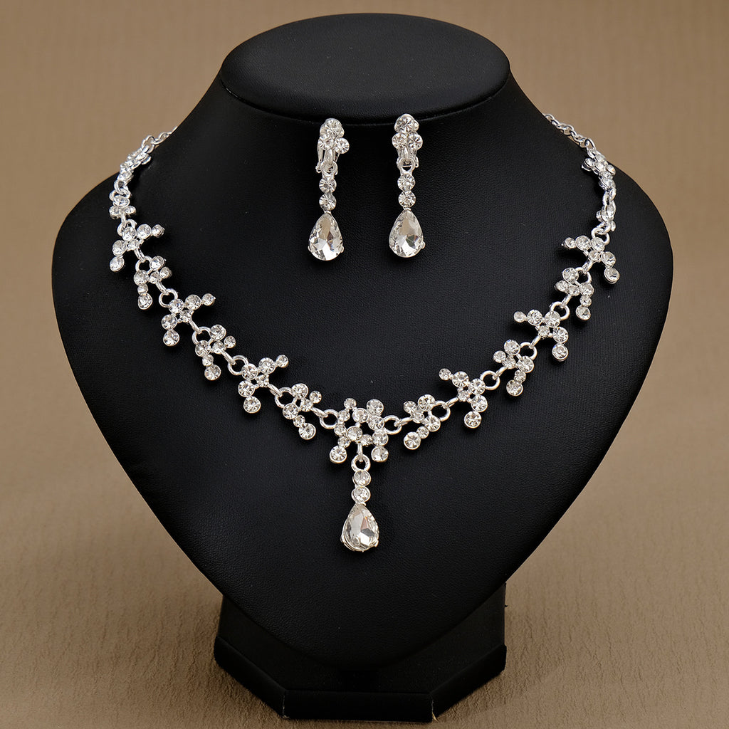CTZ Bridal Wedding Jewelry Two-piece Wedding Dress Accessories Rhinestone Pearl Earrings Necklace Set Women