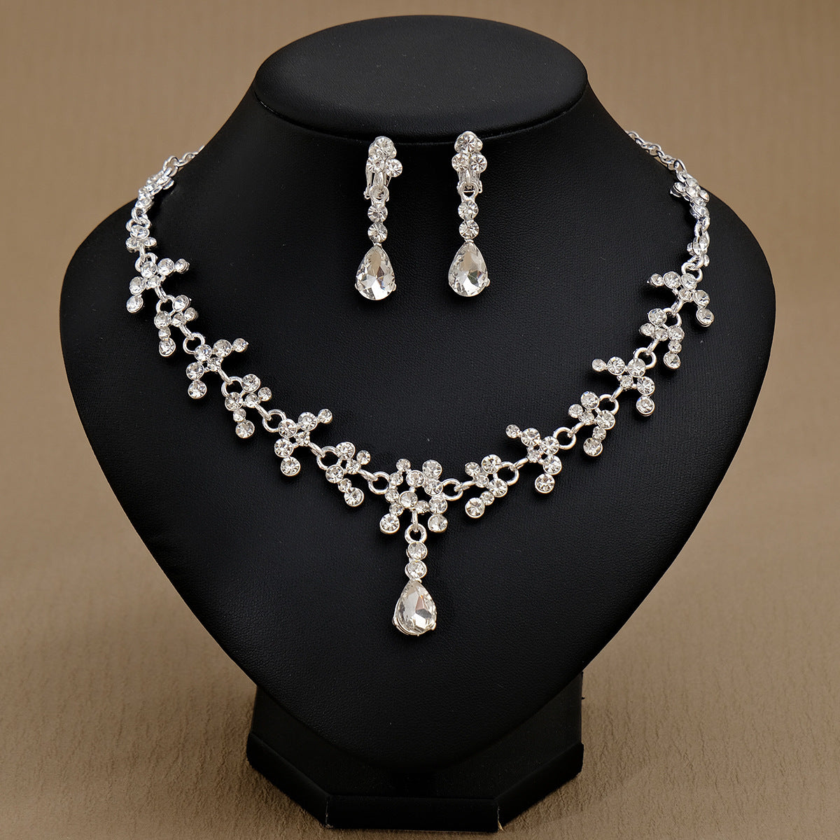CTZ Bridal Wedding Jewelry Two-piece Wedding Dress Accessories Rhinestone Pearl Earrings Necklace Set Women