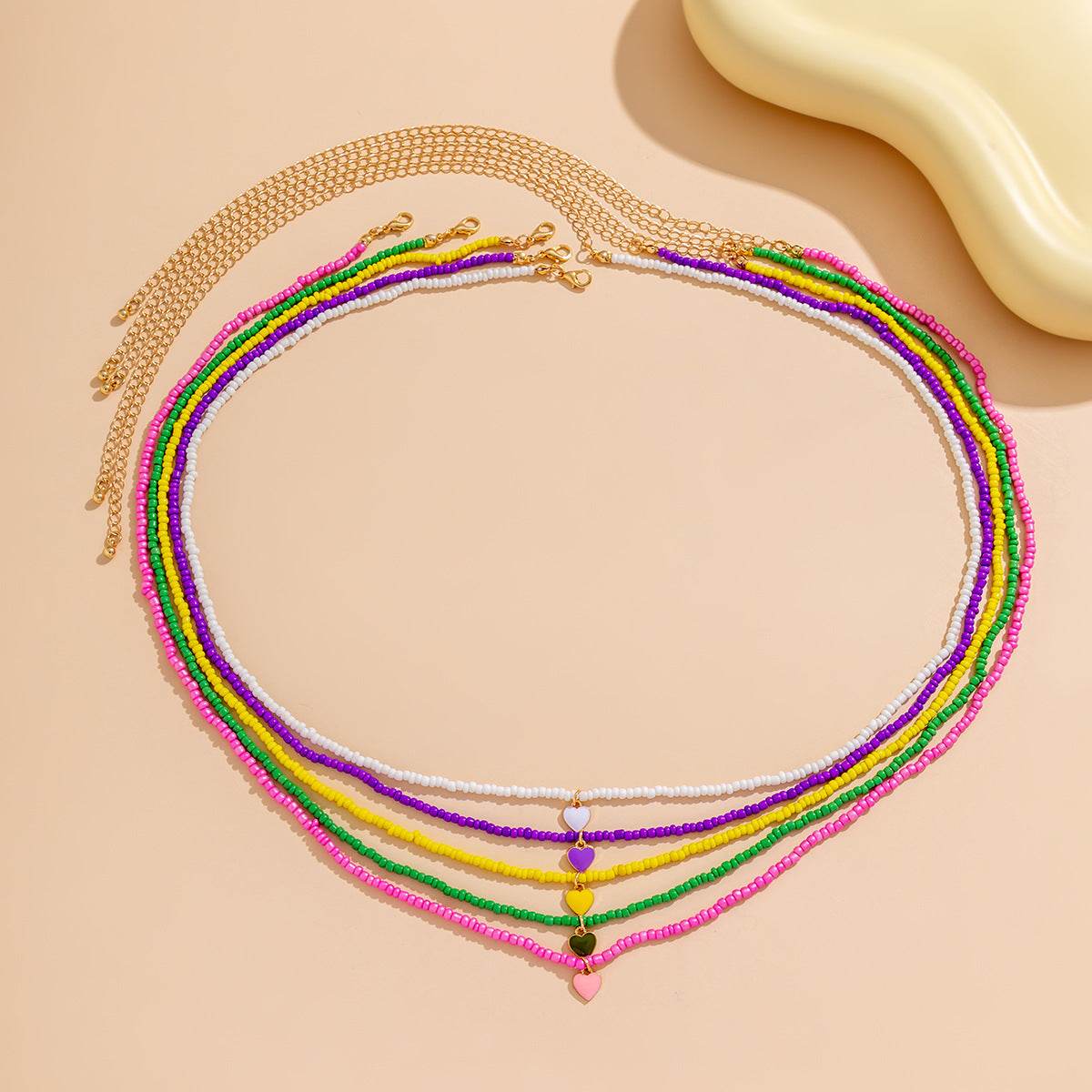 CST retro colored rice bead beaded necklace women can wear sweet and cool wind dripping oil heart pendant collarbone necklace - WhosaleJewelry
